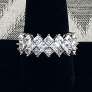 Triple Row Kunzite Stone Ring with Sterling Silver Band